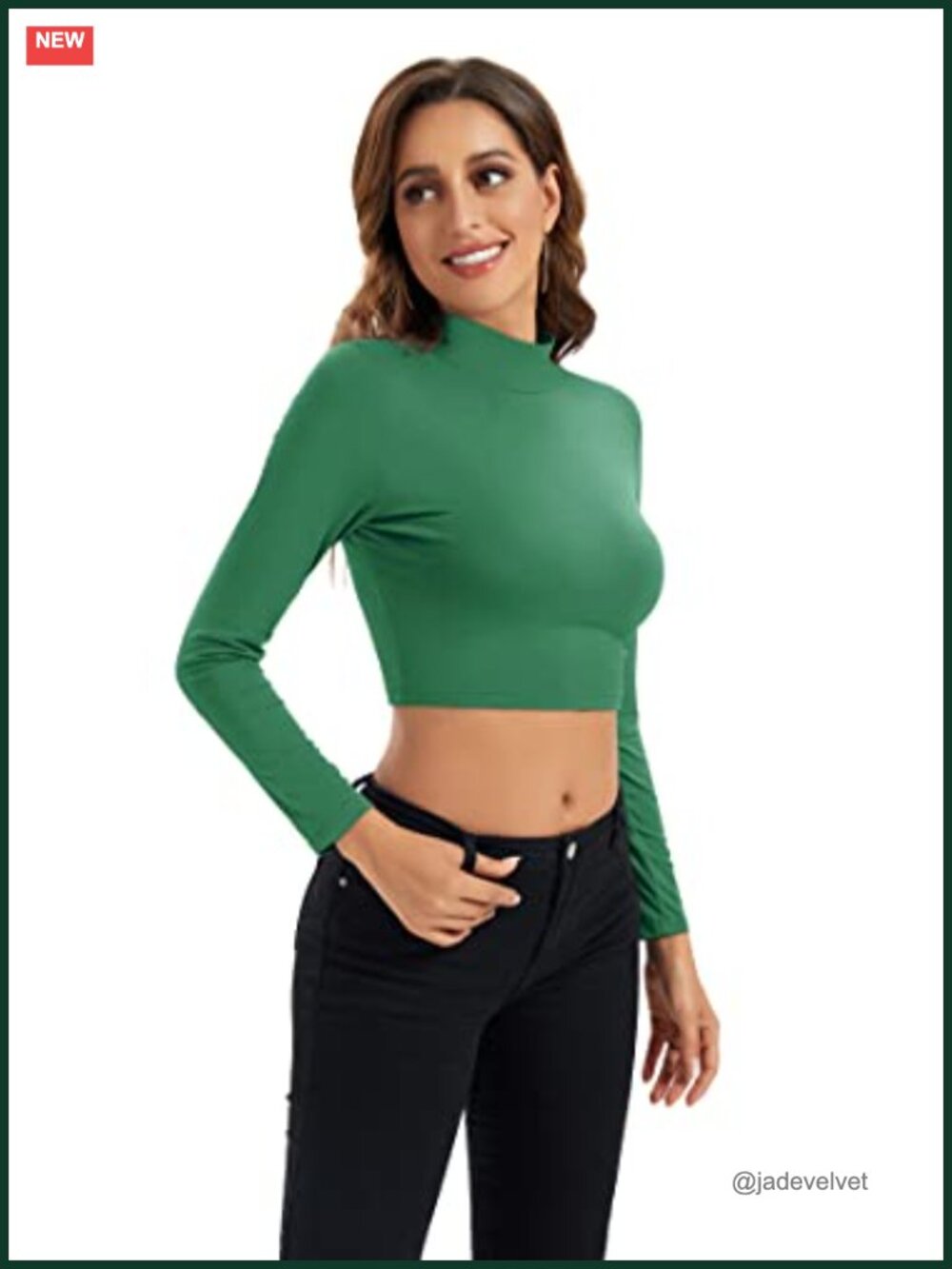 HoneyEcho Womens Long Sleeve Crop Top Mock Neck Base Layer Slim Fit